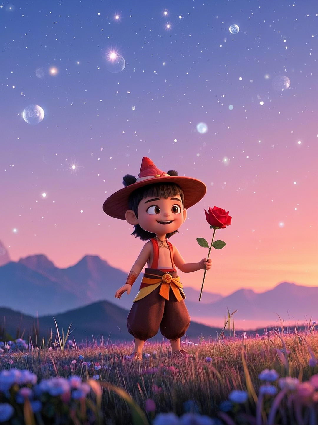 即梦AI【哪吒系列】| 吒儿会浪漫，手捧玫瑰花，女神节画面美到哭！