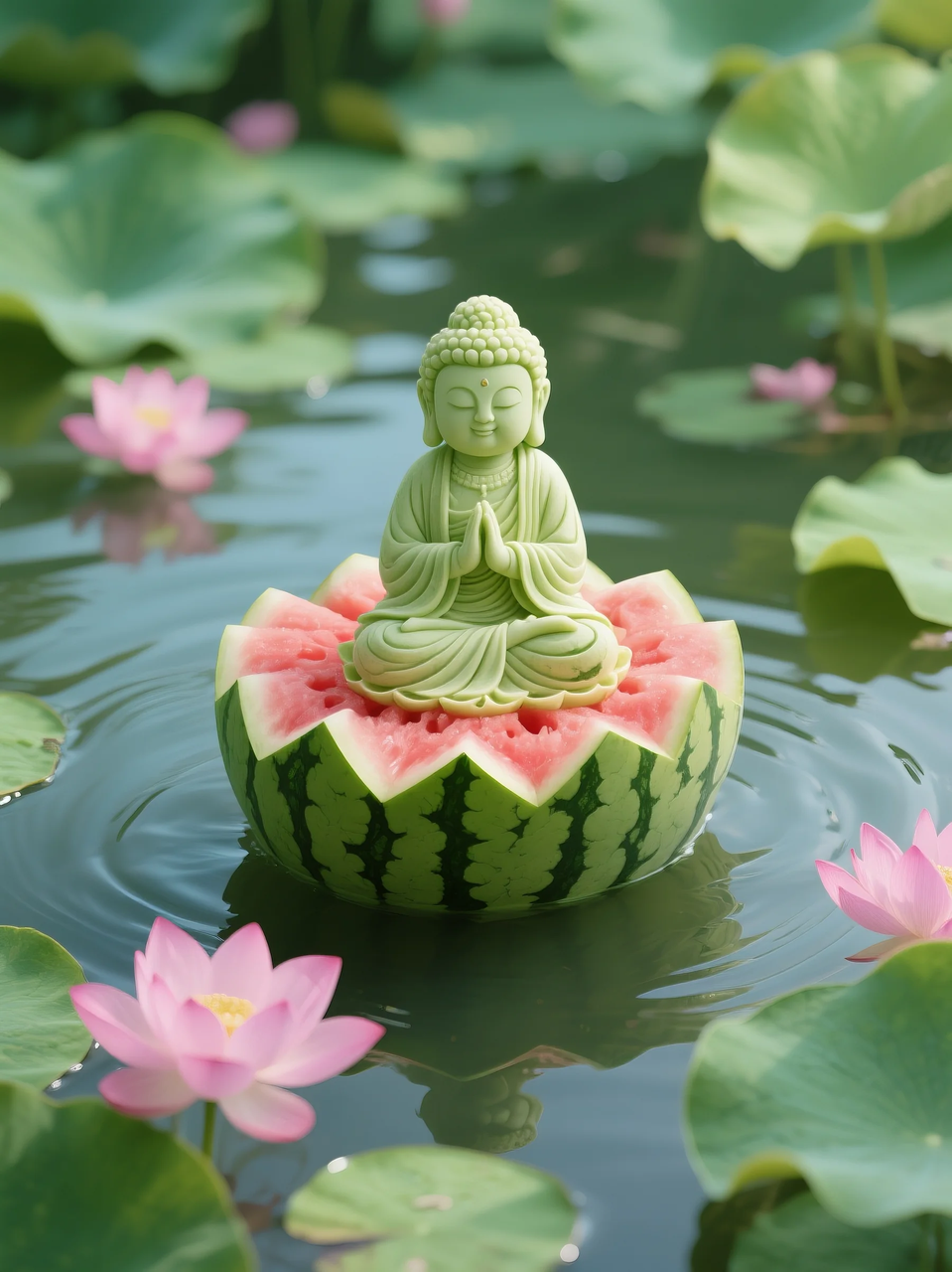 即梦AI 【水果】【西瓜】| 暑日修禅,炽火化凉~荷香漫漫,附提示词