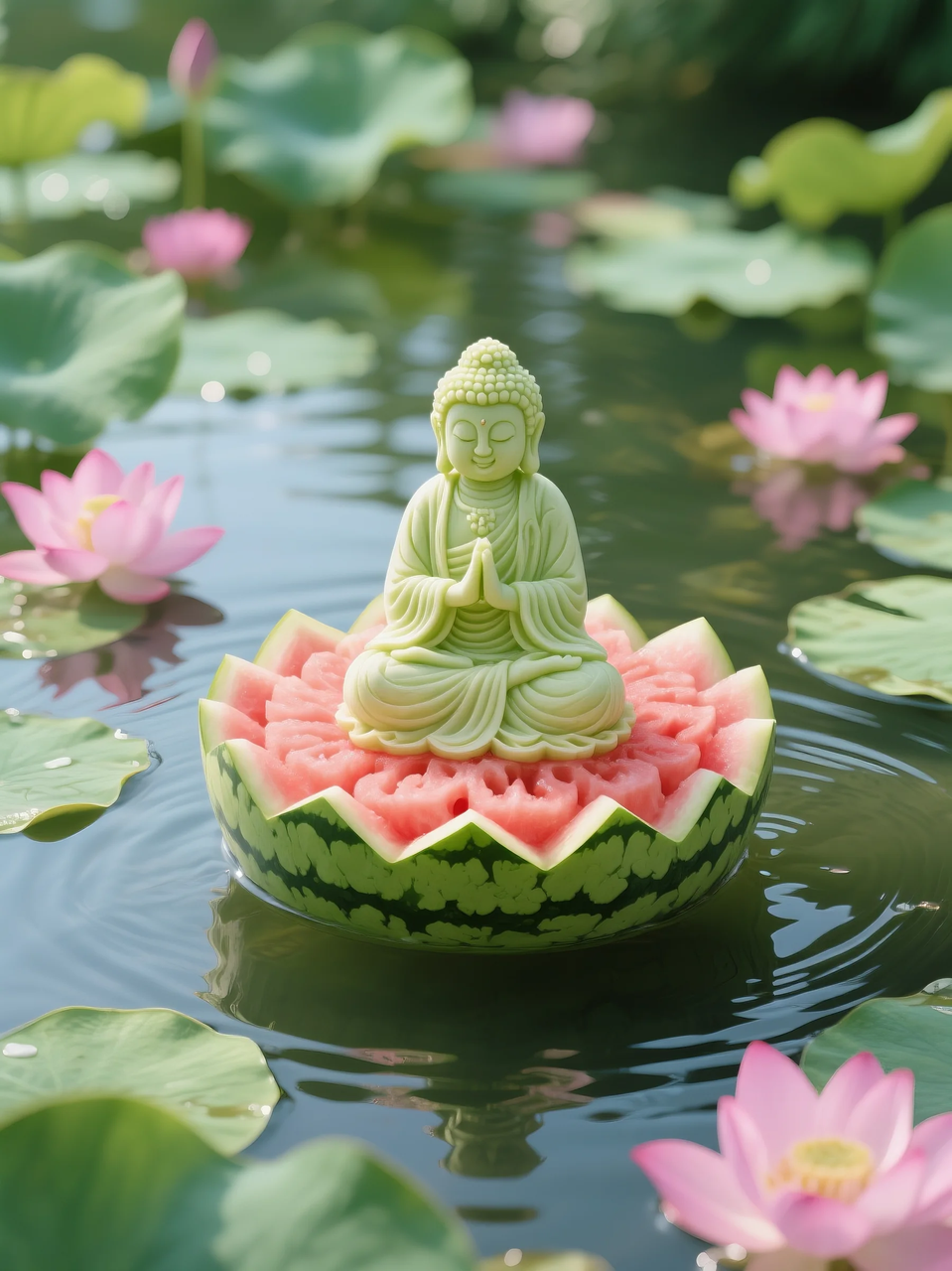 即梦AI 【水果】【西瓜】| 暑日修禅,炽火化凉~荷香漫漫,附提示词