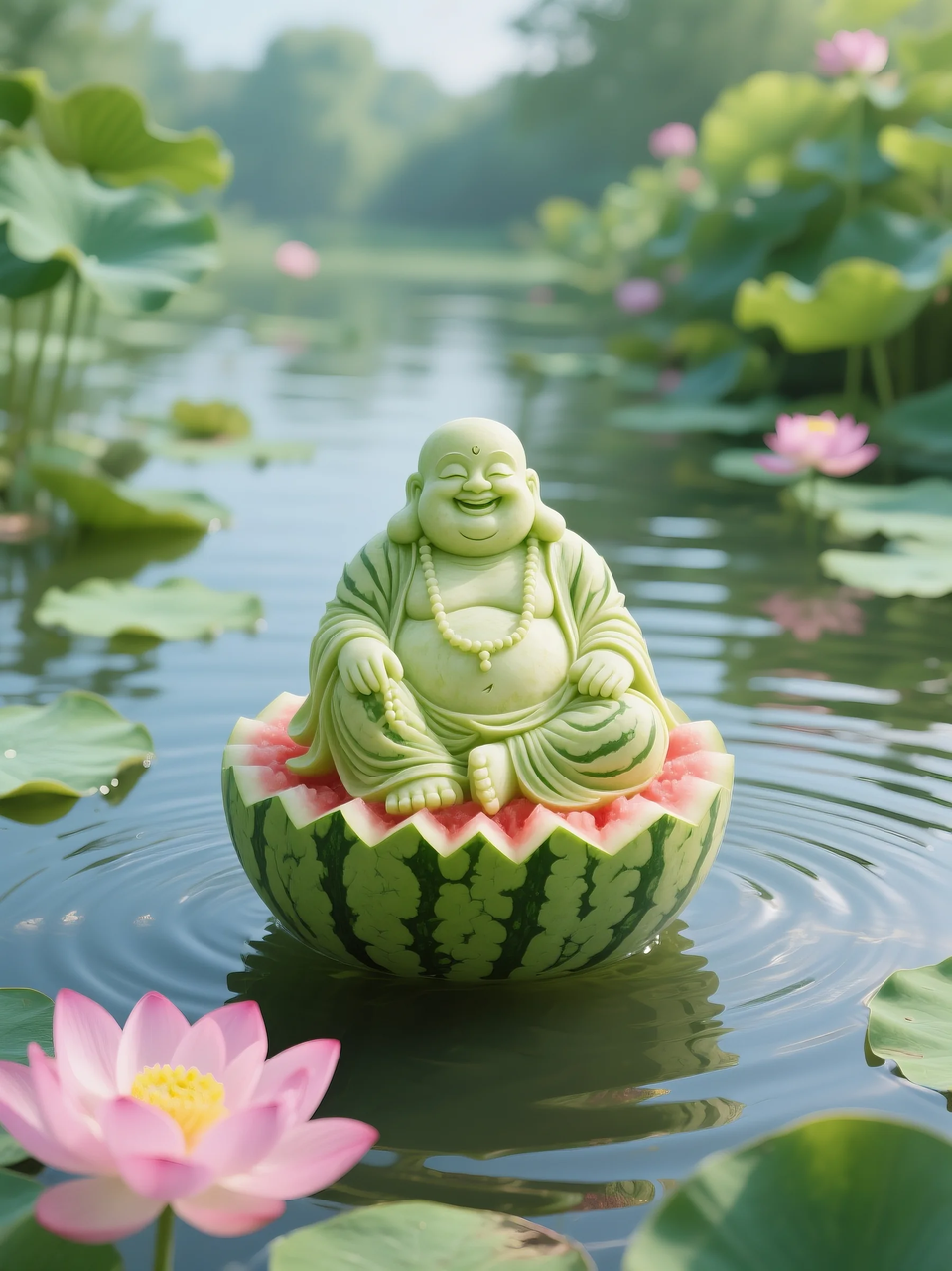 即梦AI 【水果】【西瓜】| 暑日修禅,炽火化凉~荷香漫漫,附提示词