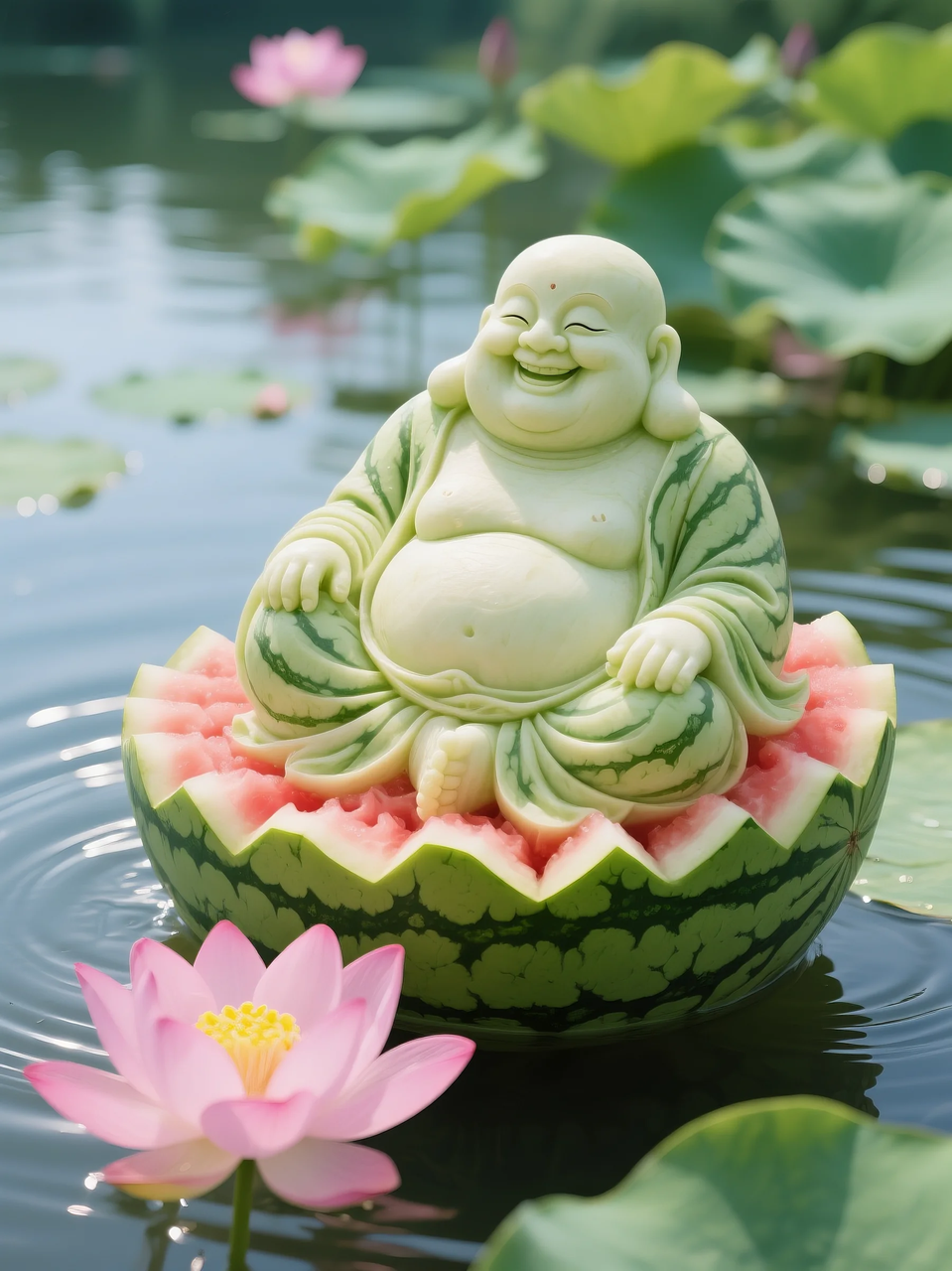 即梦AI 【水果】【西瓜】| 暑日修禅,炽火化凉~荷香漫漫,附提示词