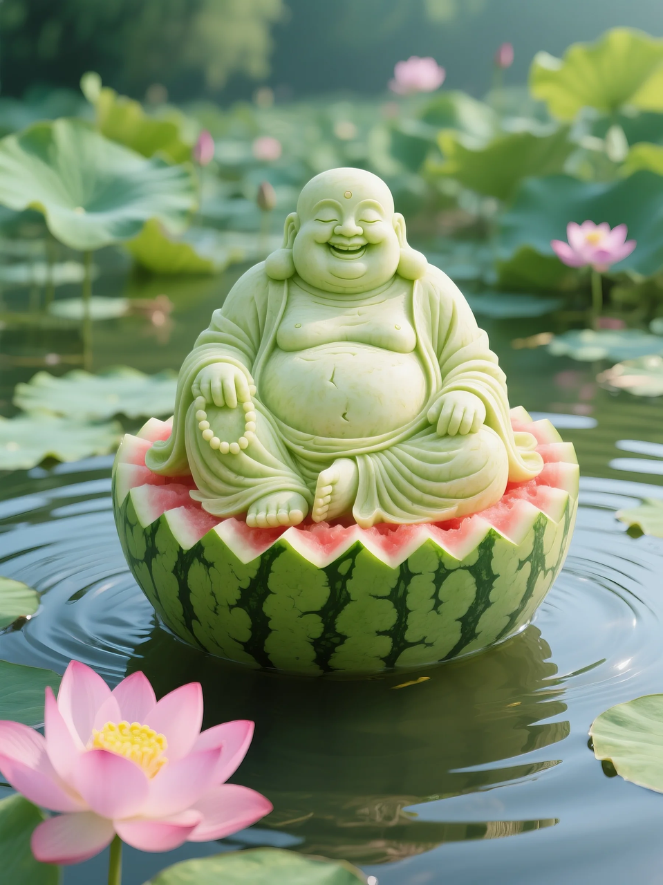 即梦AI 【水果】【西瓜】| 暑日修禅,炽火化凉~荷香漫漫,附提示词