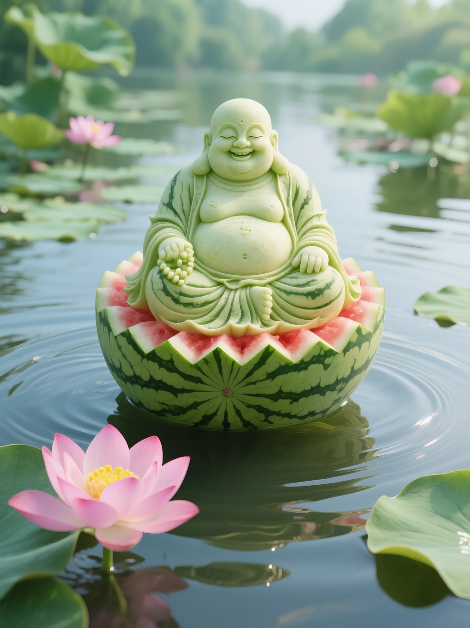 即梦AI 【水果】【西瓜】| 暑日修禅,炽火化凉~荷香漫漫,附提示词