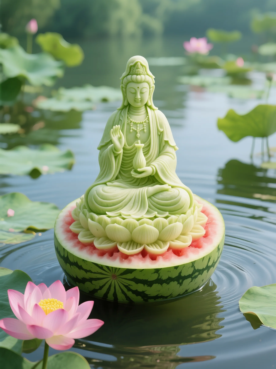 即梦AI 【水果】【西瓜】| 暑日修禅,炽火化凉~荷香漫漫,附提示词