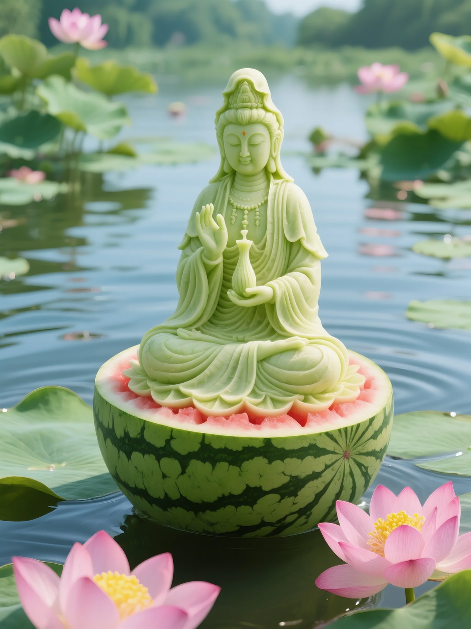 即梦AI 【水果】【西瓜】| 暑日修禅,炽火化凉~荷香漫漫,附提示词