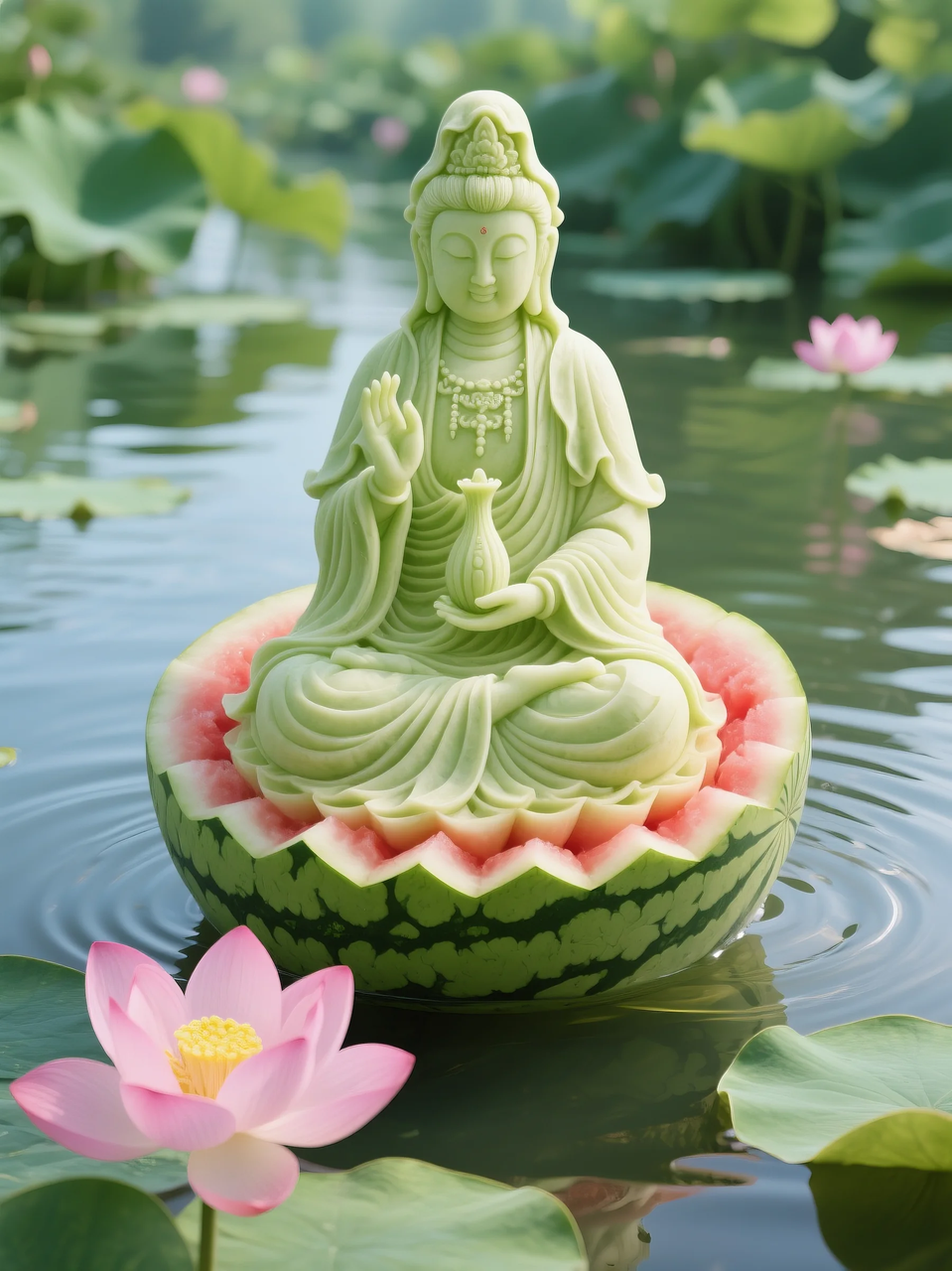 即梦AI 【水果】【西瓜】| 暑日修禅,炽火化凉~荷香漫漫,附提示词