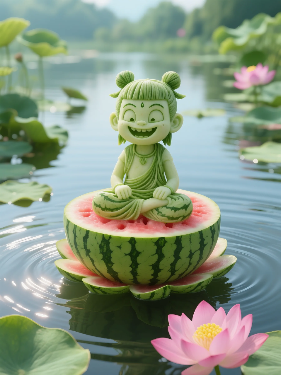 即梦AI 【水果】【西瓜】| 暑日修禅,炽火化凉~荷香漫漫,附提示词