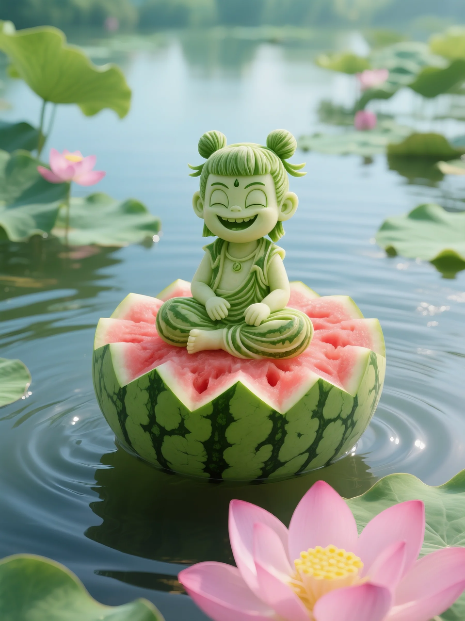 即梦AI 【水果】【西瓜】| 暑日修禅,炽火化凉~荷香漫漫,附提示词