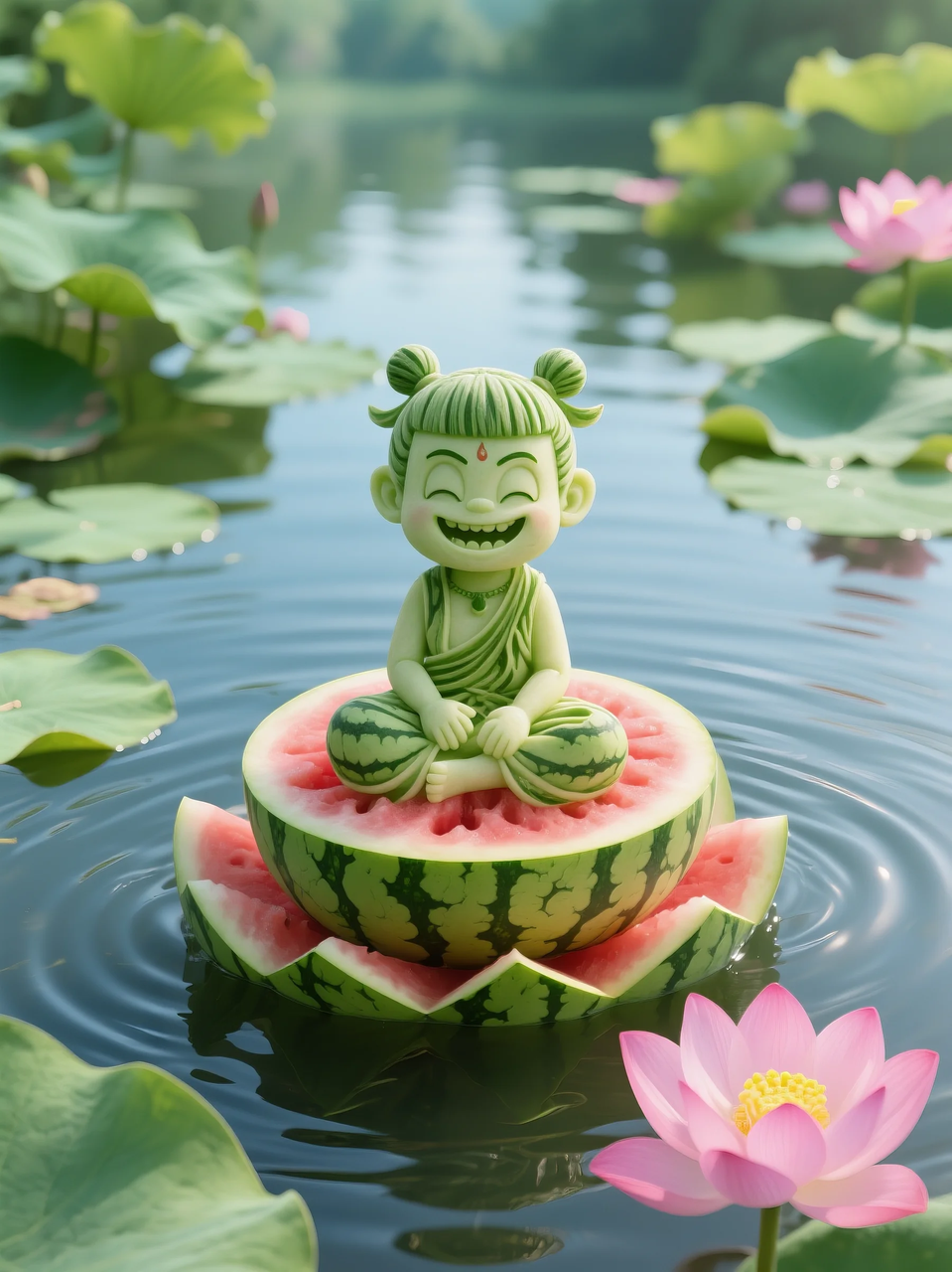 即梦AI 【水果】【西瓜】| 暑日修禅,炽火化凉~荷香漫漫,附提示词