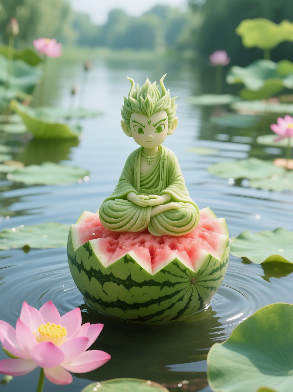 即梦AI 【水果】【西瓜】| 暑日修禅,炽火化凉~荷香漫漫,附提示词