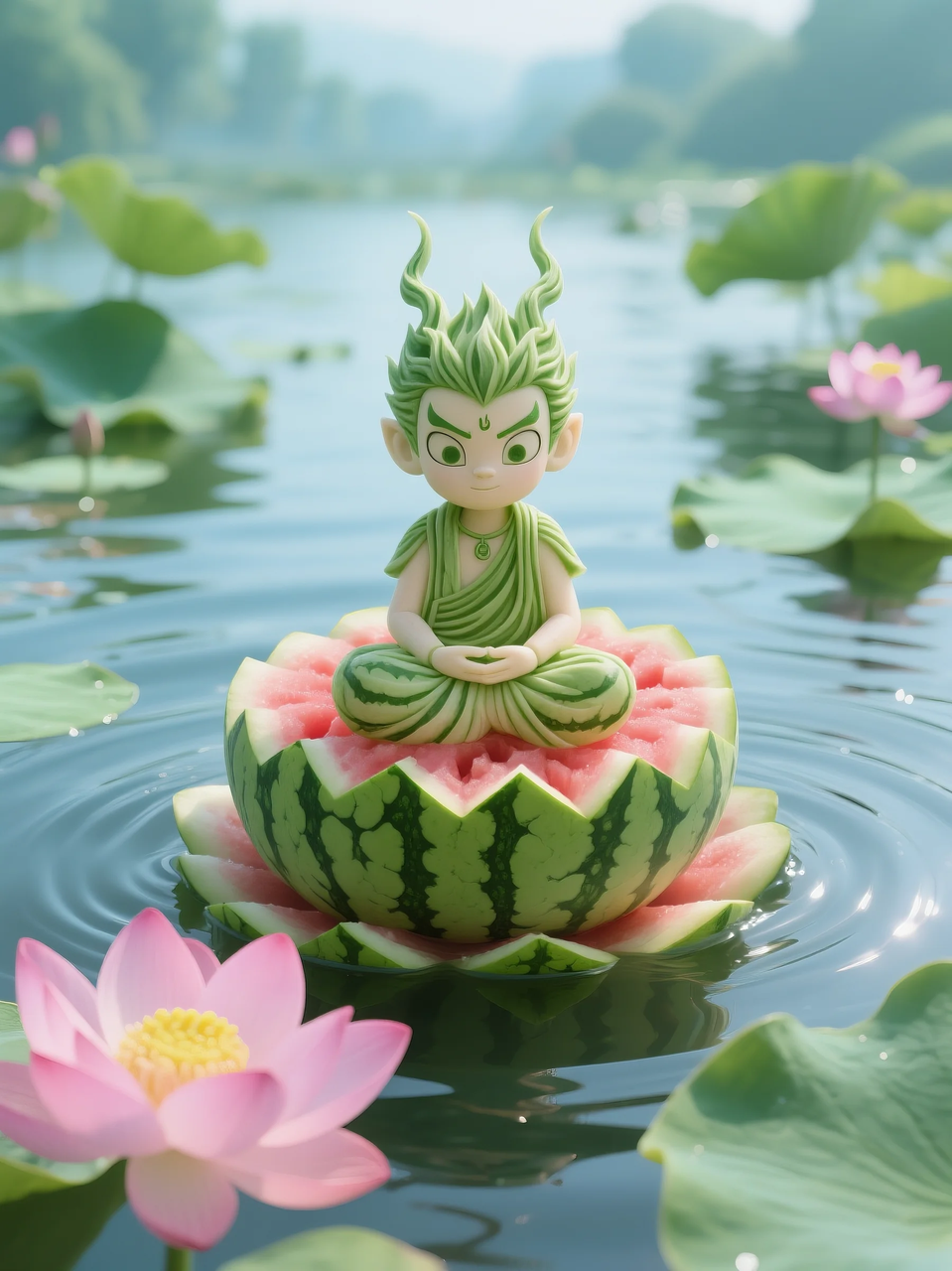 即梦AI 【水果】【西瓜】| 暑日修禅,炽火化凉~荷香漫漫,附提示词