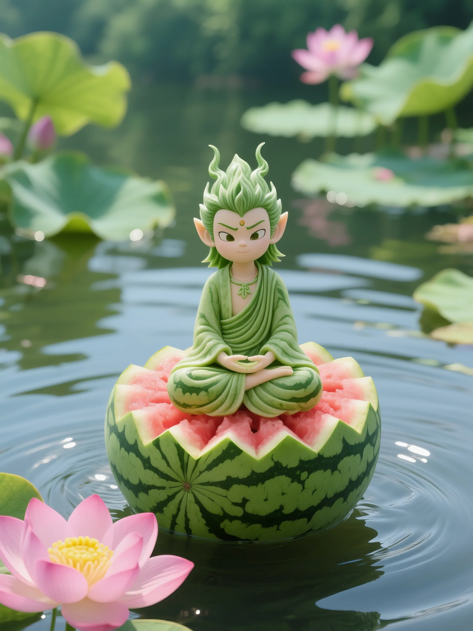 即梦AI 【水果】【西瓜】| 暑日修禅,炽火化凉~荷香漫漫,附提示词