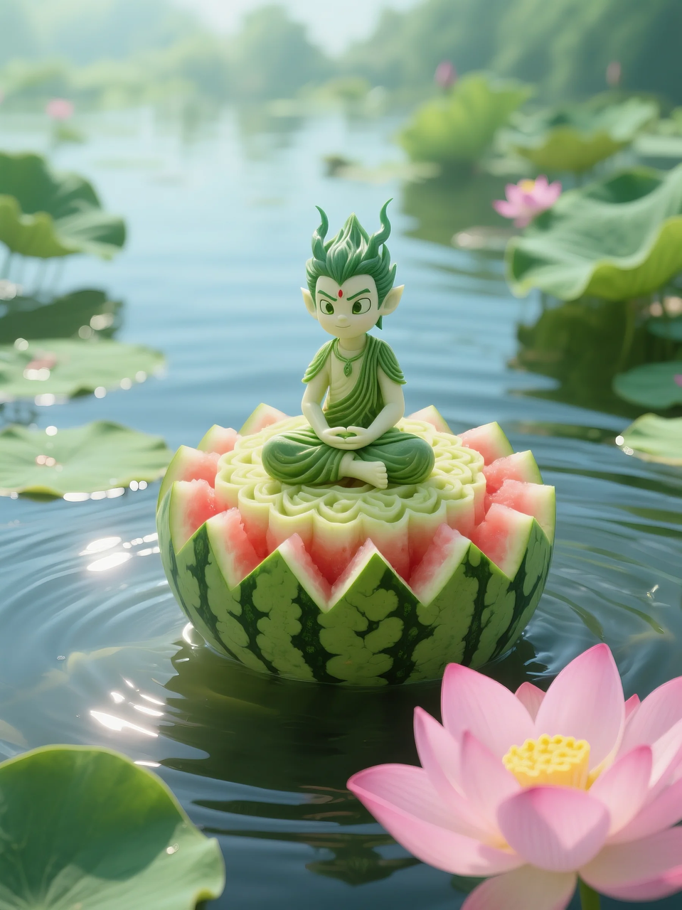 即梦AI 【水果】【西瓜】| 暑日修禅,炽火化凉~荷香漫漫,附提示词