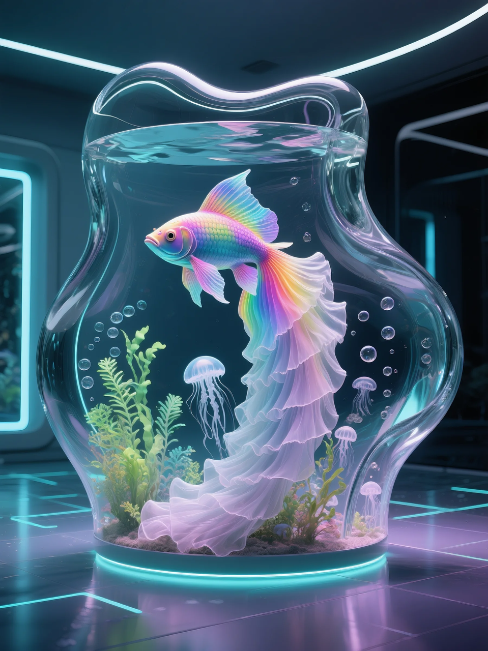 即梦AI 【动物】【鱼】| 这么绚丽的孔雀鱼谁不喜欢! 附提示词。