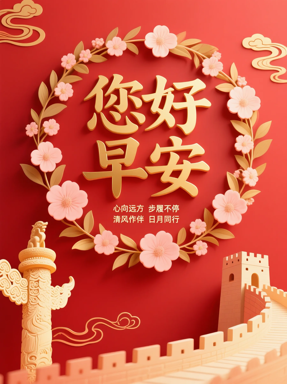 即梦AI 【文字图片素材】【早安祝福】| 用AI制作喜庆的早安祝福图片,附提示词