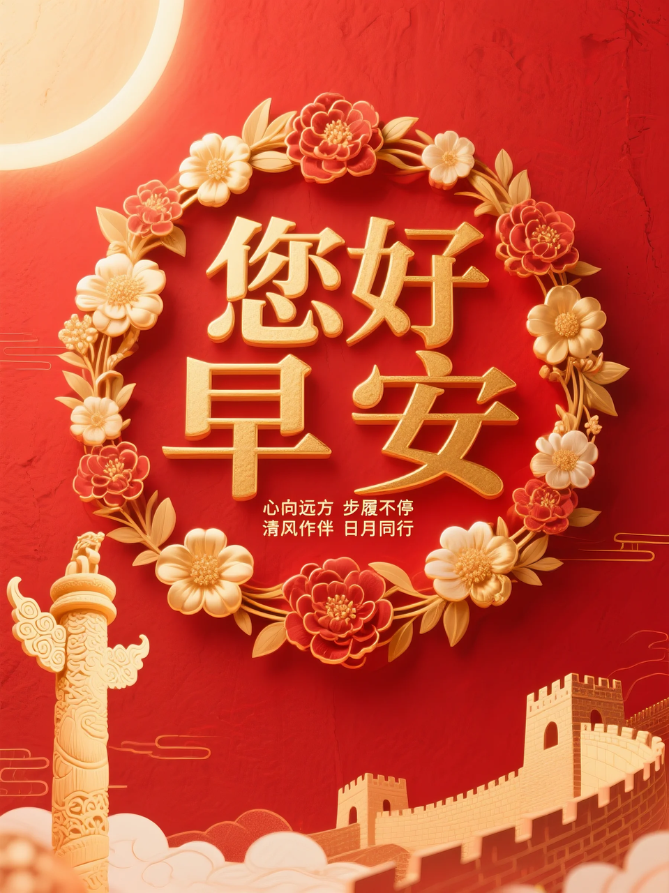 即梦AI 【文字图片素材】【早安祝福】| 用AI制作喜庆的早安祝福图片,附提示词