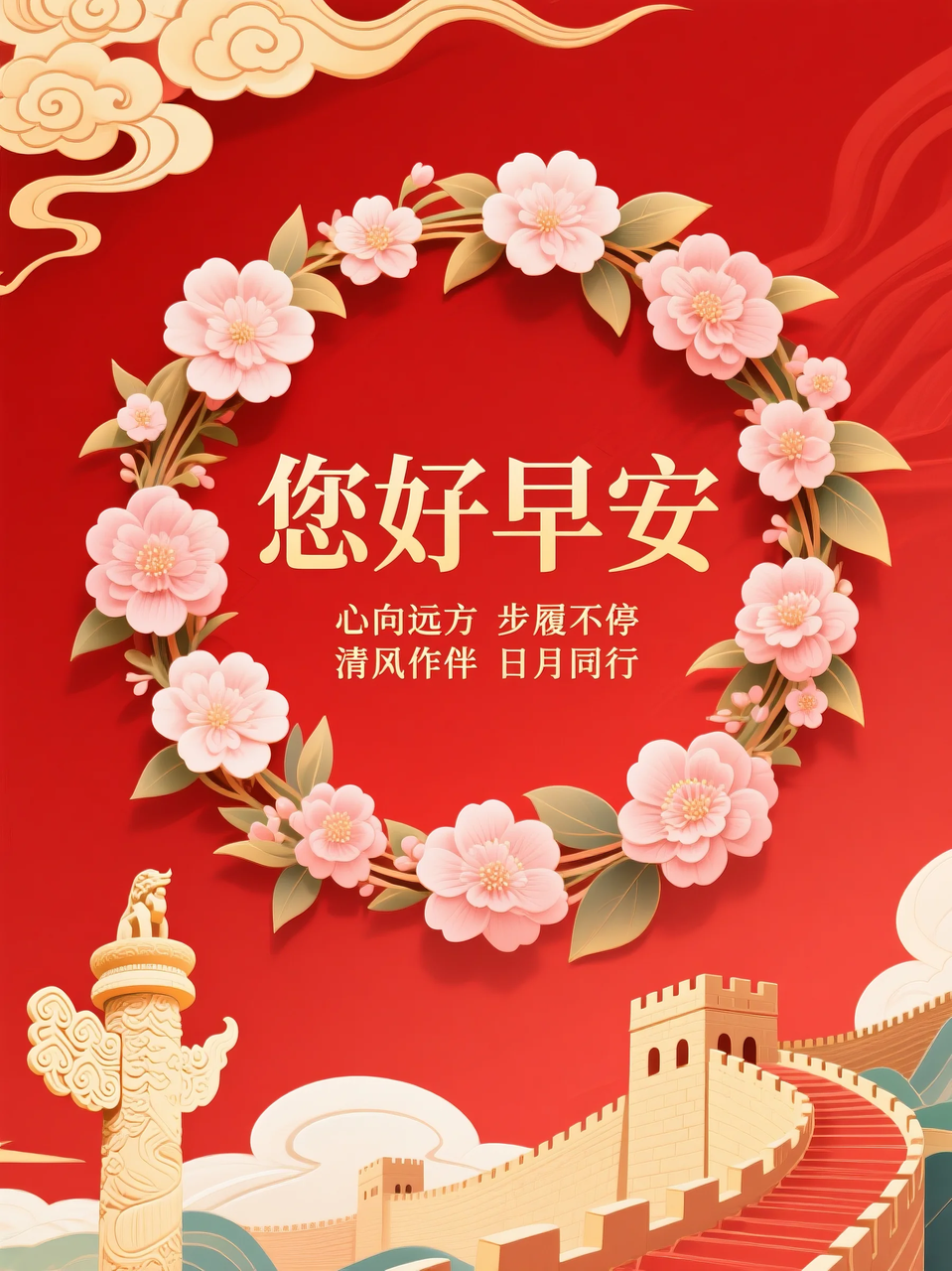 即梦AI 【文字图片素材】【早安祝福】| 用AI制作喜庆的早安祝福图片,附提示词