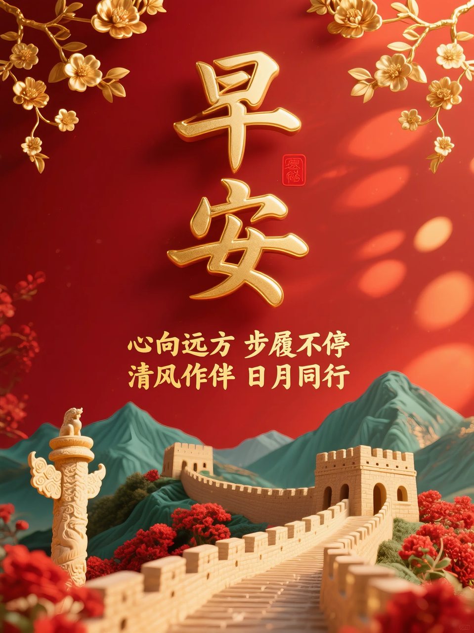 即梦AI 【文字图片素材】【早安祝福】| 用AI制作喜庆的早安祝福图片,附提示词