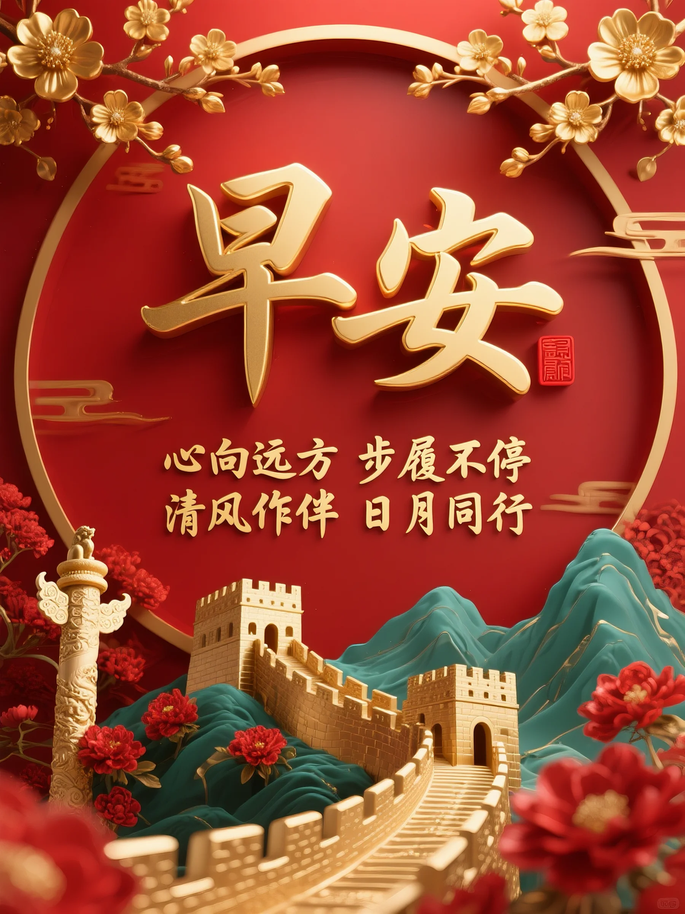 即梦AI 【文字图片素材】【早安祝福】| 用AI制作喜庆的早安祝福图片,附提示词