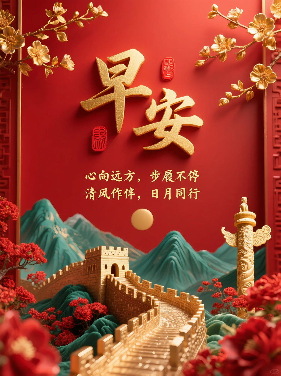 即梦AI 【文字图片素材】【早安祝福】| 用AI制作喜庆的早安祝福图片,附提示词