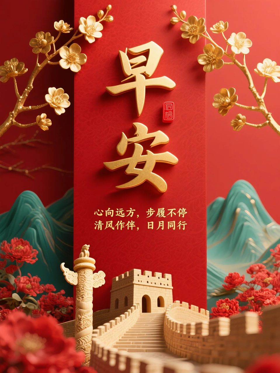 即梦AI 【文字图片素材】【早安祝福】| 用AI制作喜庆的早安祝福图片,附提示词