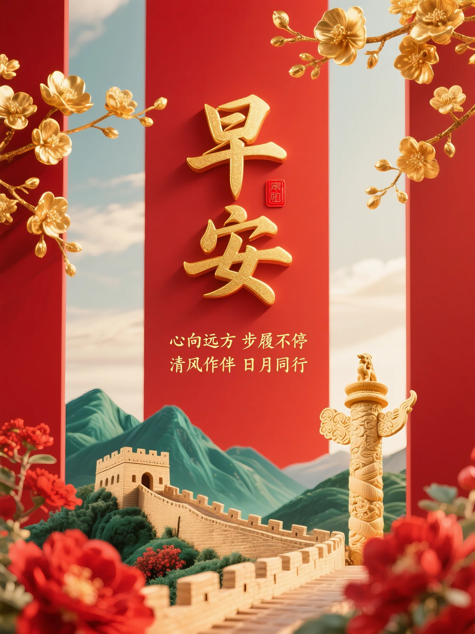 即梦AI 【文字图片素材】【早安祝福】| 用AI制作喜庆的早安祝福图片,附提示词