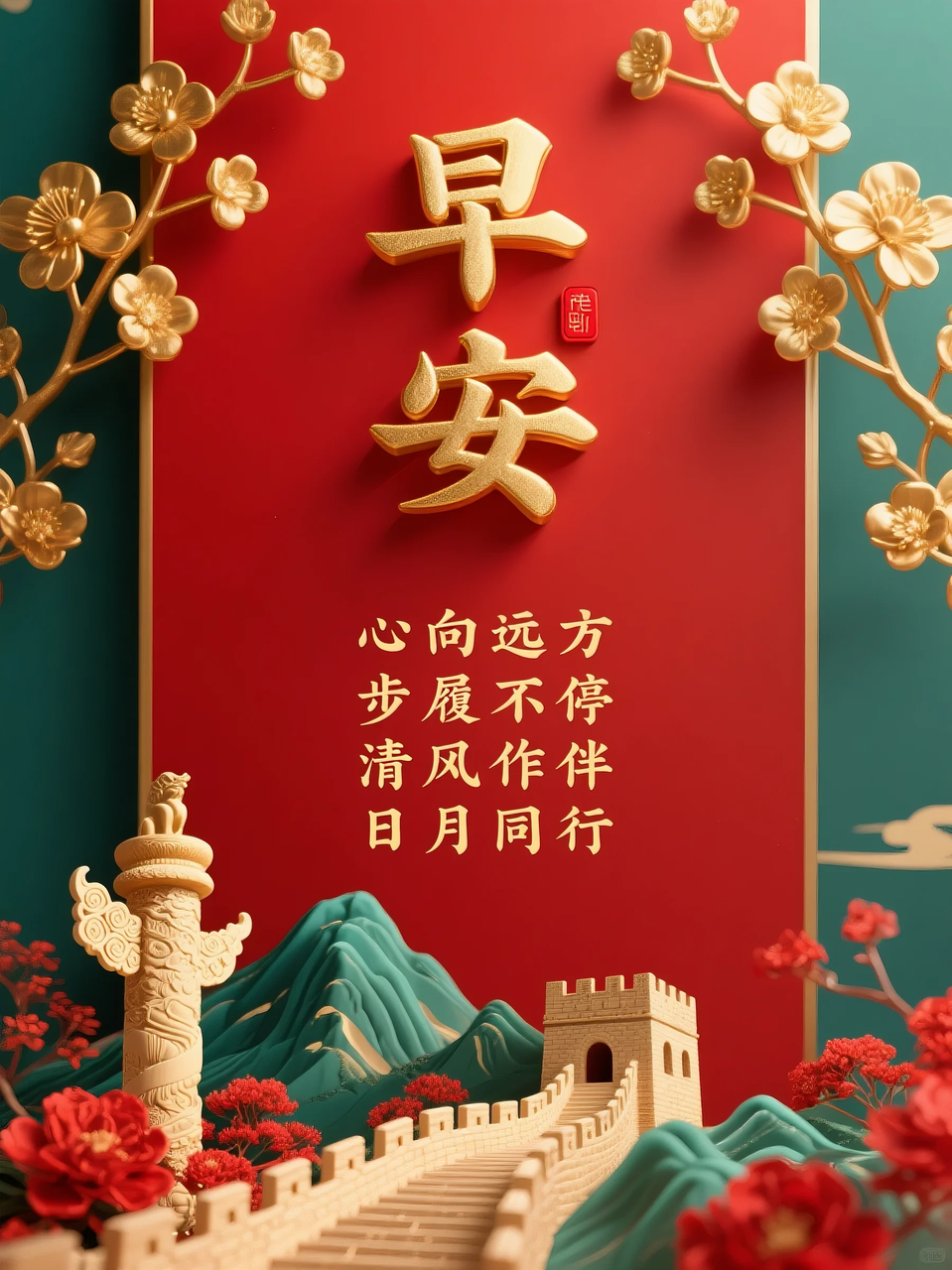 即梦AI 【文字图片素材】【早安祝福】| 用AI制作喜庆的早安祝福图片,附提示词