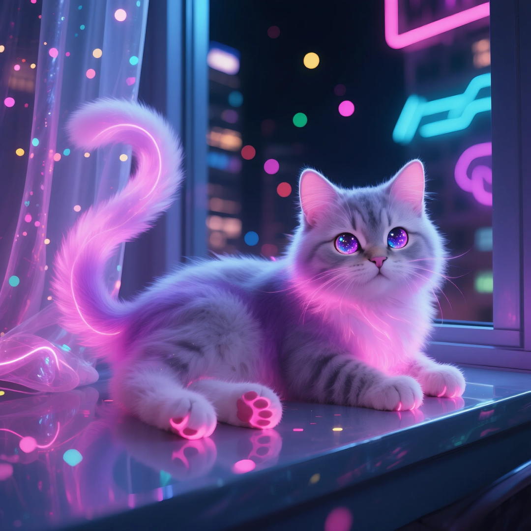 即梦AI 【动物】| 赛博风发光动物,又萌又可爱,附提示词