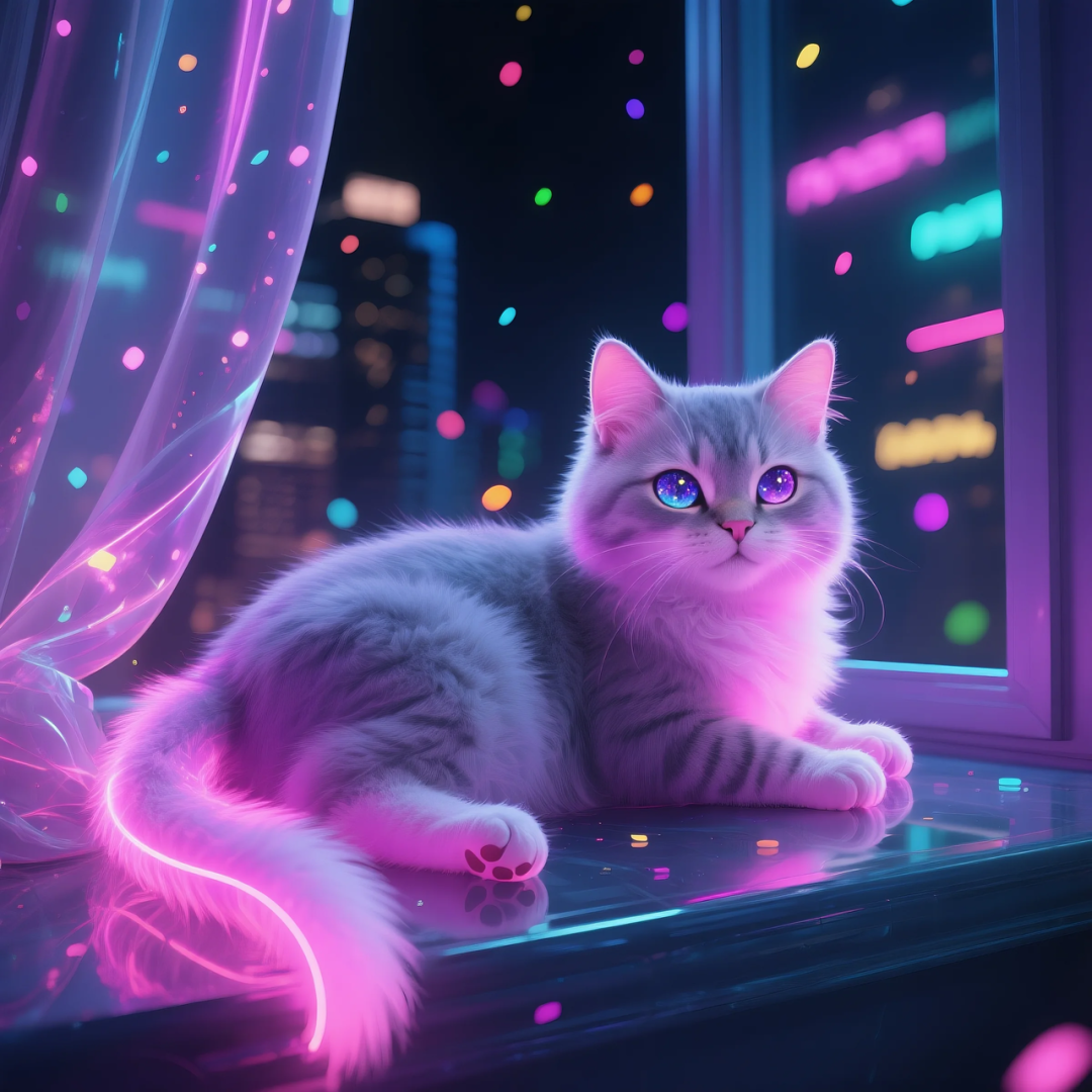 即梦AI 【动物】| 赛博风发光动物,又萌又可爱,附提示词