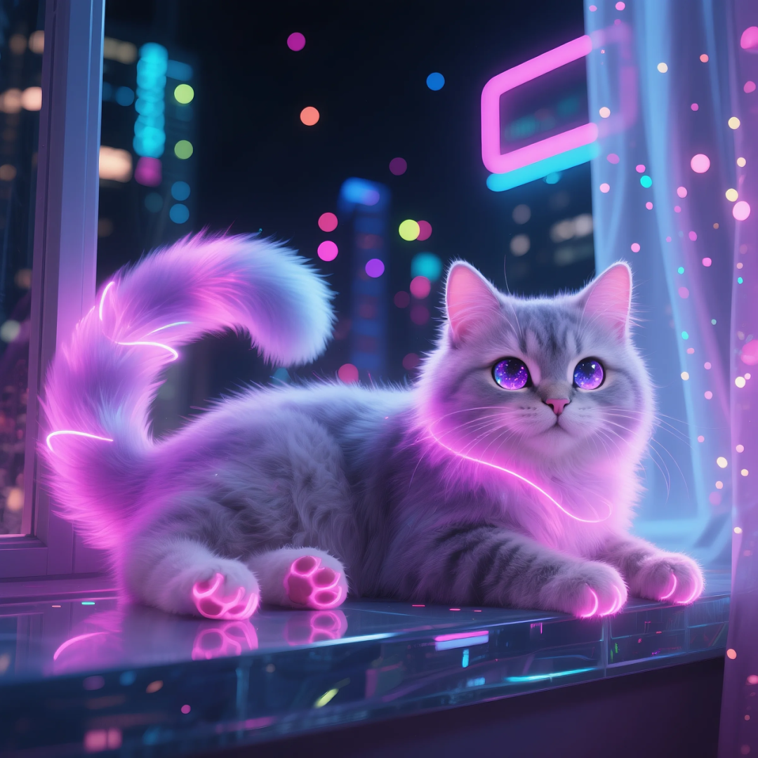 即梦AI 【动物】| 赛博风发光动物,又萌又可爱,附提示词