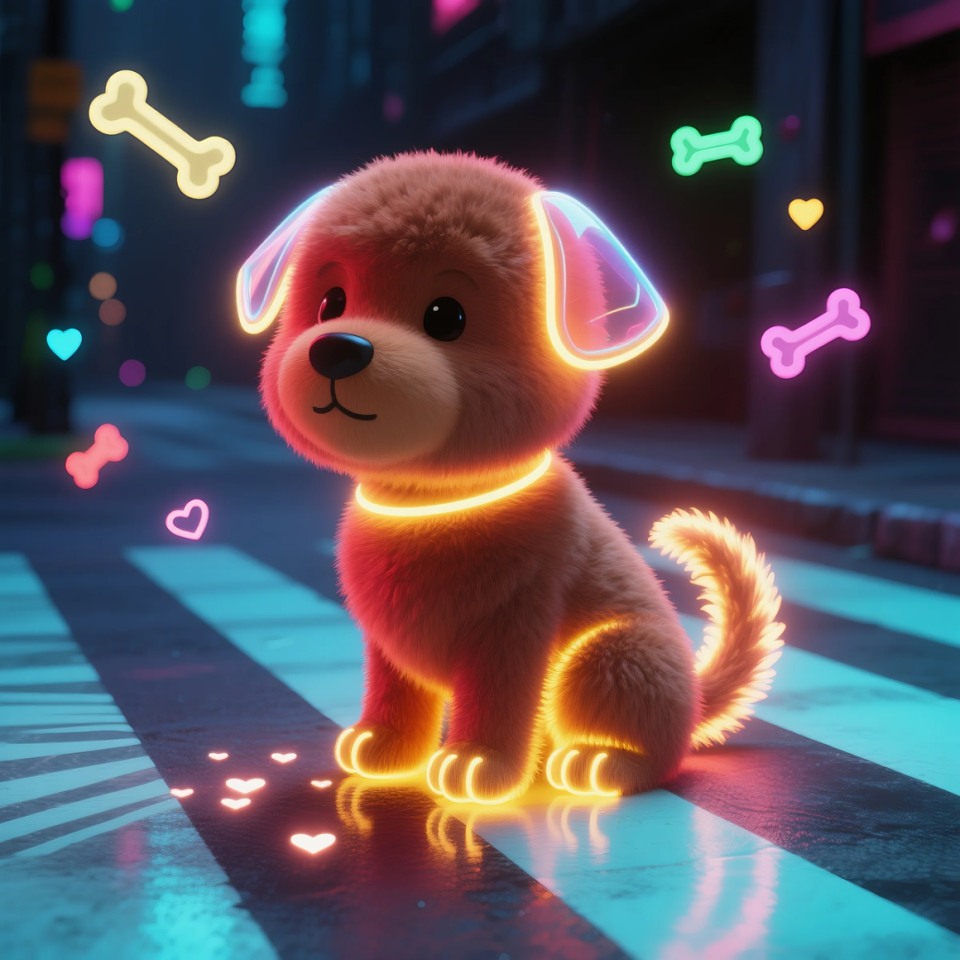 即梦AI 【动物】| 赛博风发光动物,又萌又可爱,附提示词