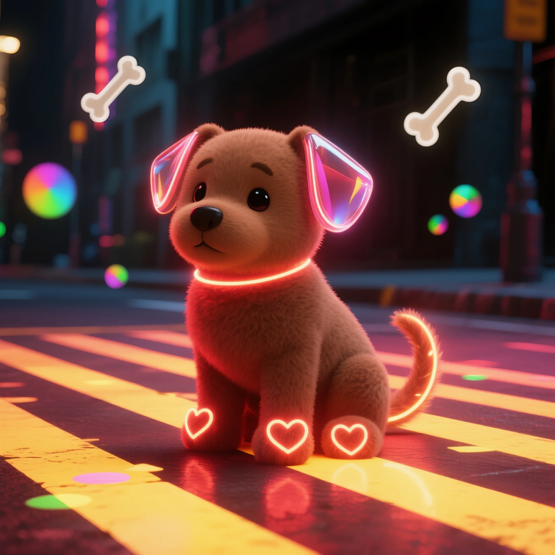 即梦AI 【动物】| 赛博风发光动物,又萌又可爱,附提示词