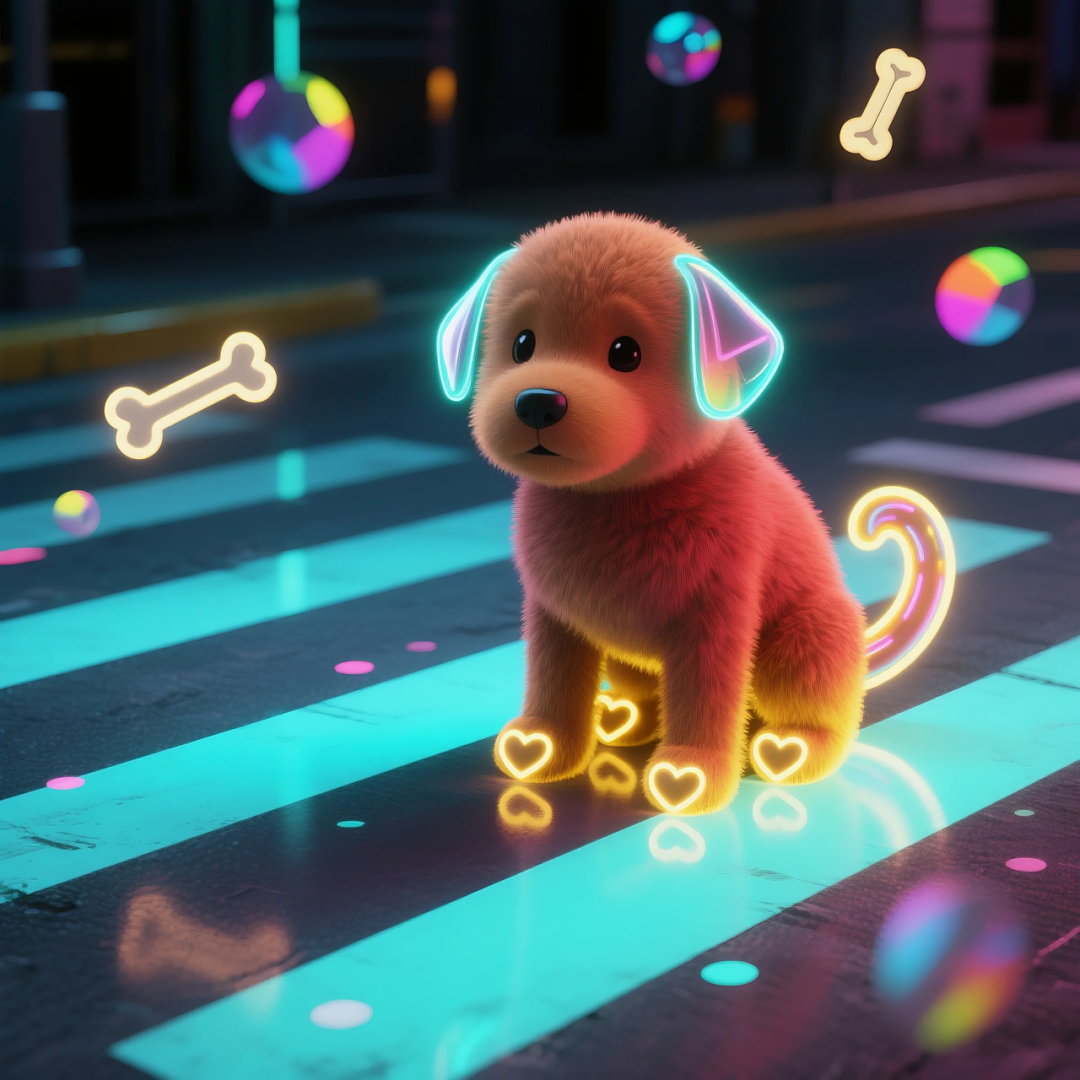 即梦AI 【动物】| 赛博风发光动物,又萌又可爱,附提示词