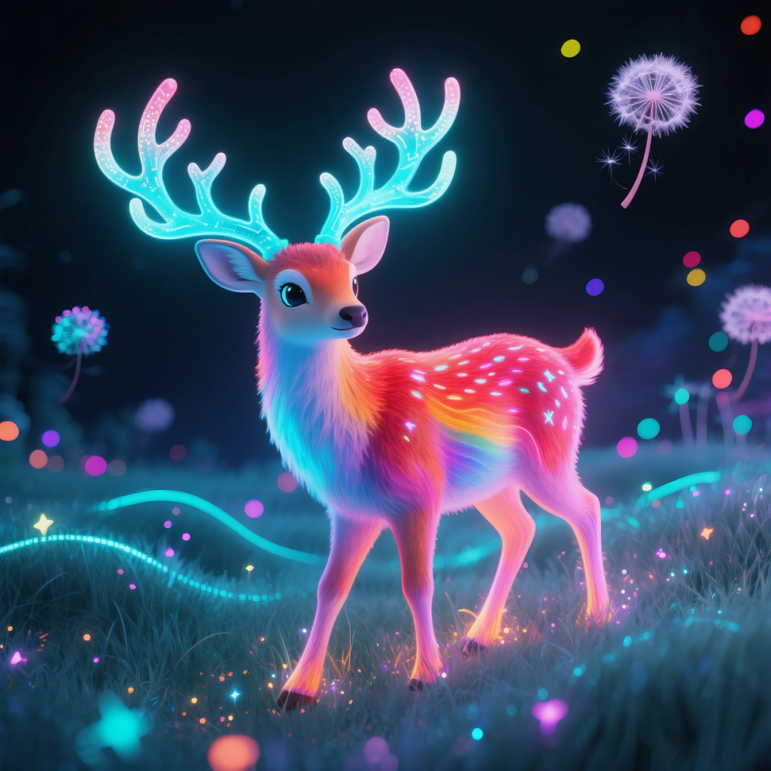 即梦AI 【动物】| 赛博风发光动物,又萌又可爱,附提示词