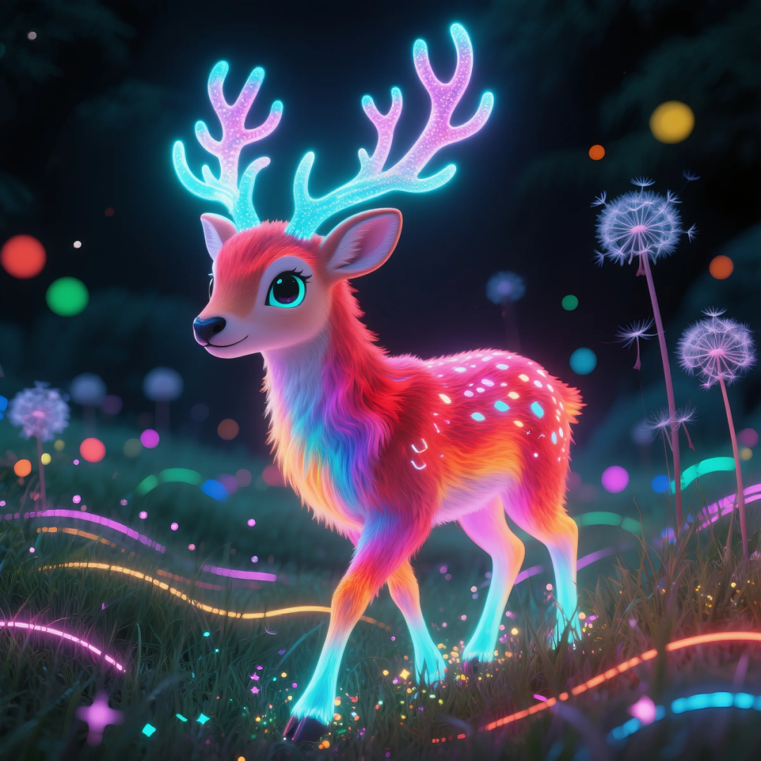 即梦AI 【动物】| 赛博风发光动物,又萌又可爱,附提示词