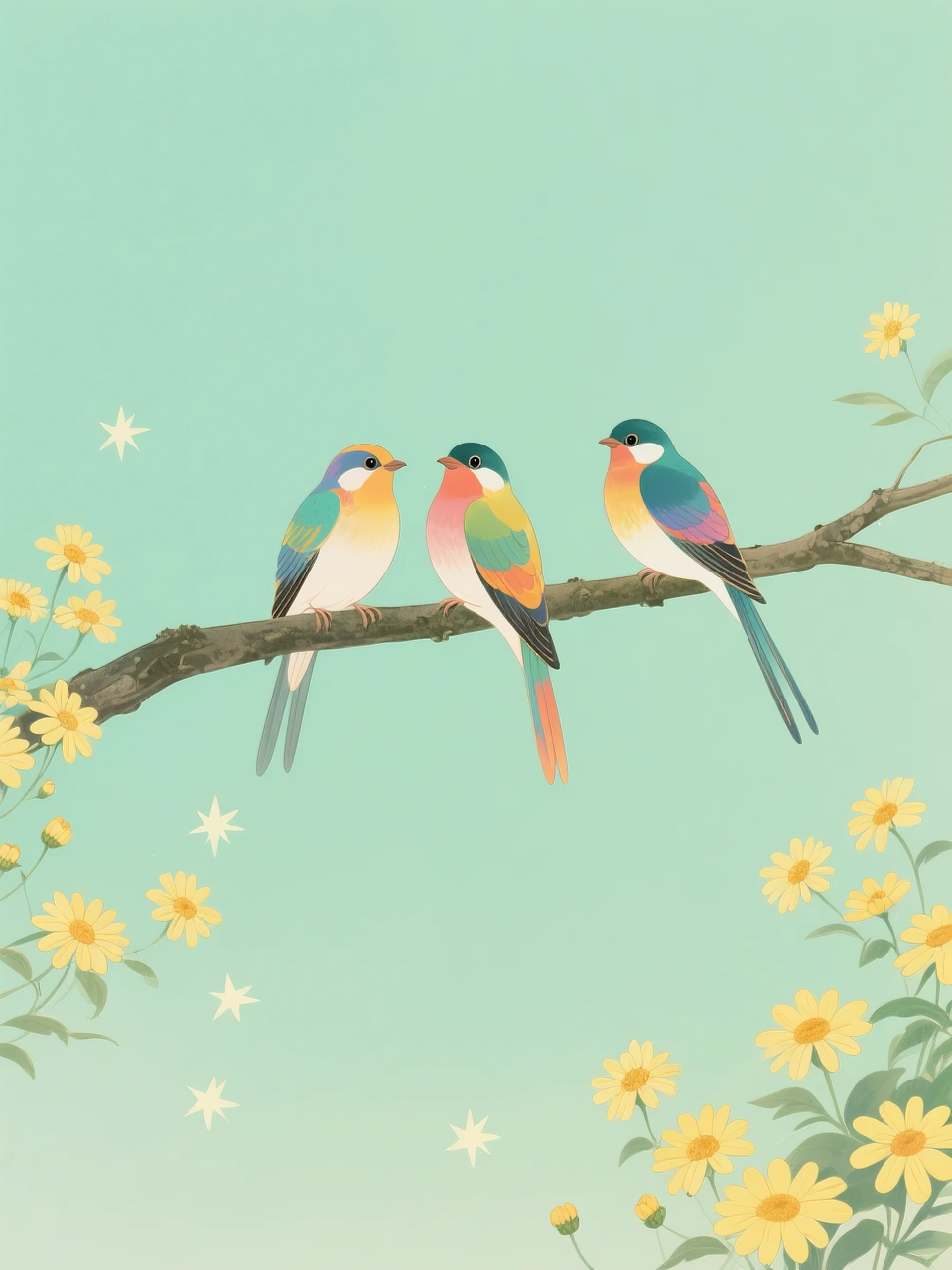 即梦AI 【插画设计】【动物】| 治愈的小鸟，附提示词