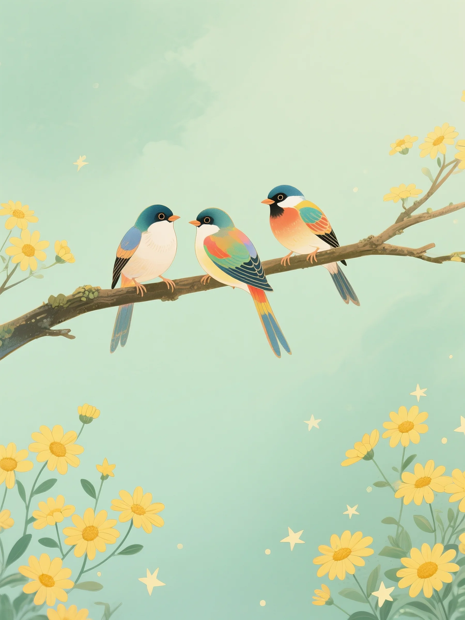 即梦AI 【插画设计】【动物】| 治愈的小鸟，附提示词