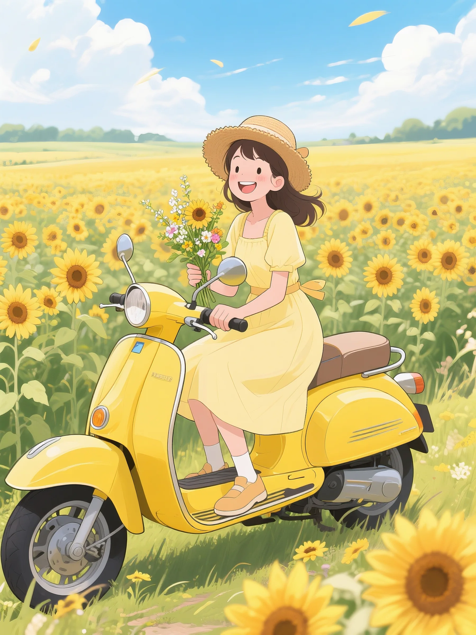 即梦AI 【二次元动漫】| 美女与机车,可爱治愈系风格,附提示词