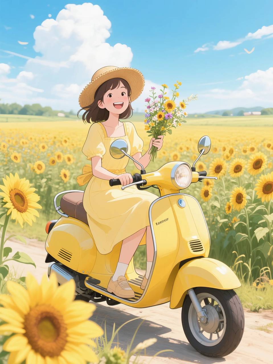 即梦AI 【二次元动漫】| 美女与机车,可爱治愈系风格,附提示词