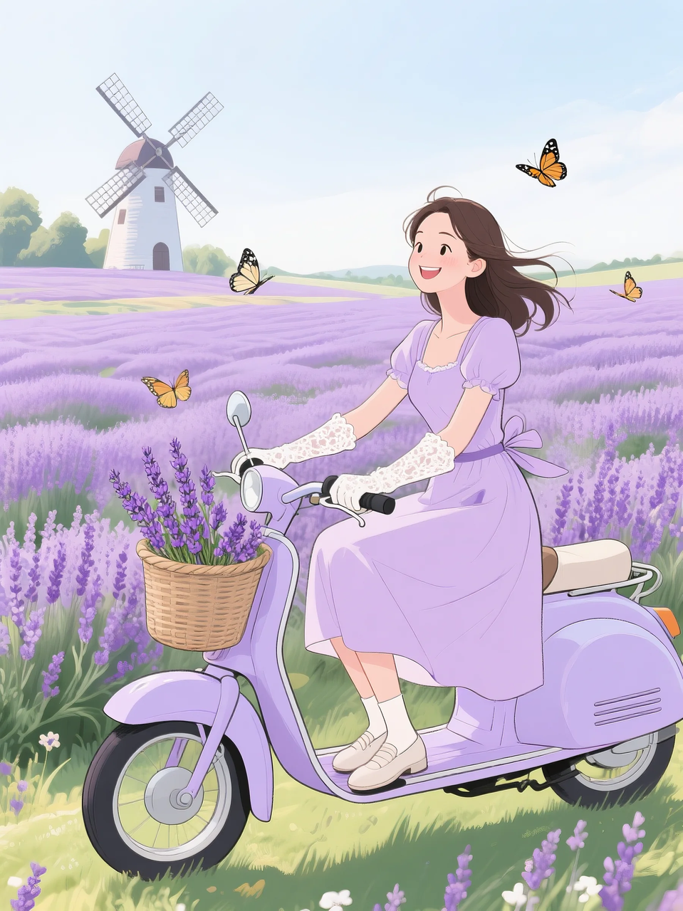 即梦AI 【二次元动漫】| 美女与机车,可爱治愈系风格,附提示词