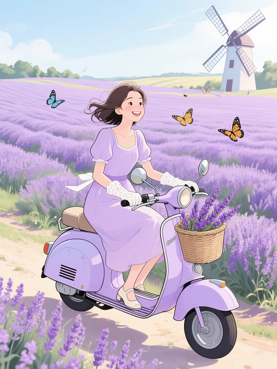 即梦AI 【二次元动漫】| 美女与机车,可爱治愈系风格,附提示词