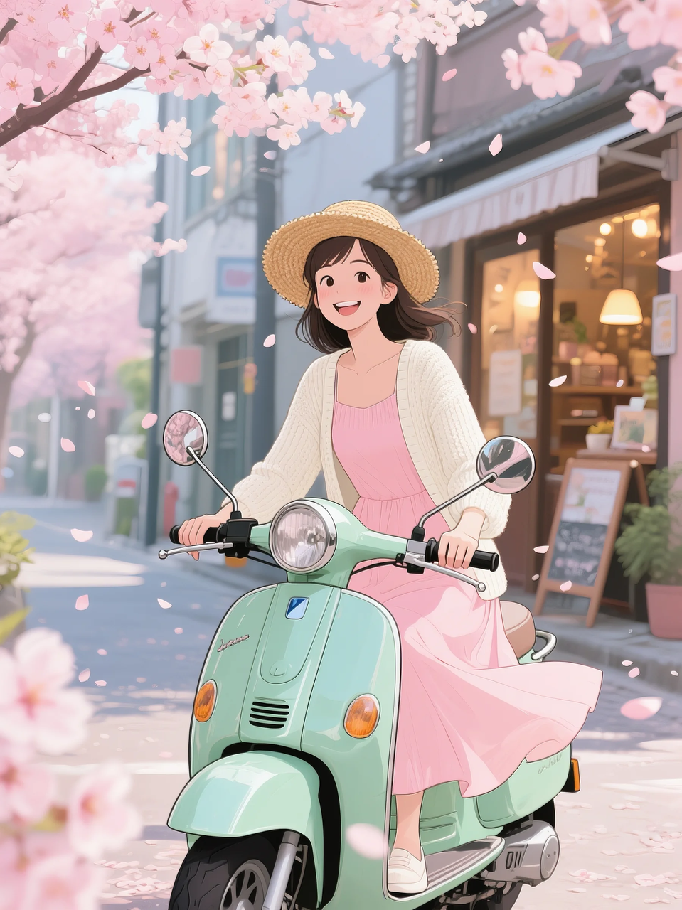 即梦AI 【二次元动漫】| 美女与机车,可爱治愈系风格,附提示词