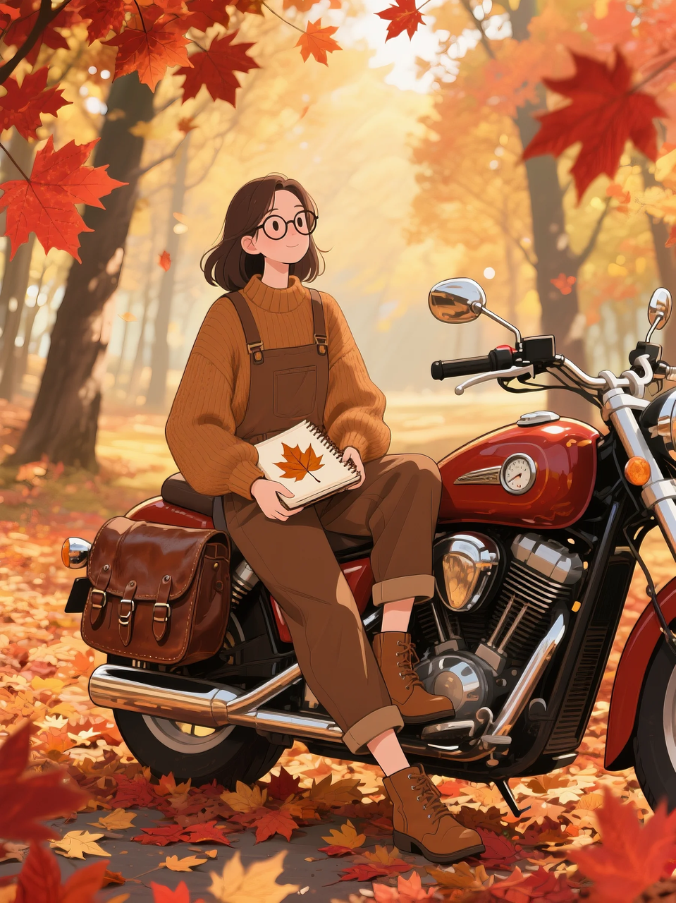 即梦AI 【二次元动漫】| 美女与机车,可爱治愈系风格,附提示词