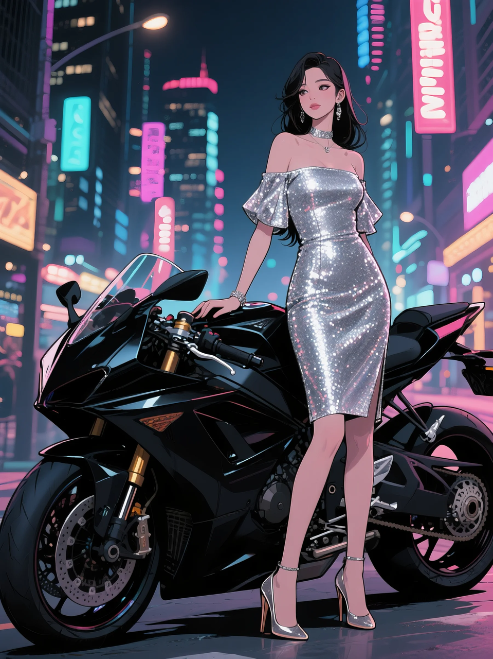 即梦AI 【二次元动漫】| 美女与机车,可爱治愈系风格,附提示词