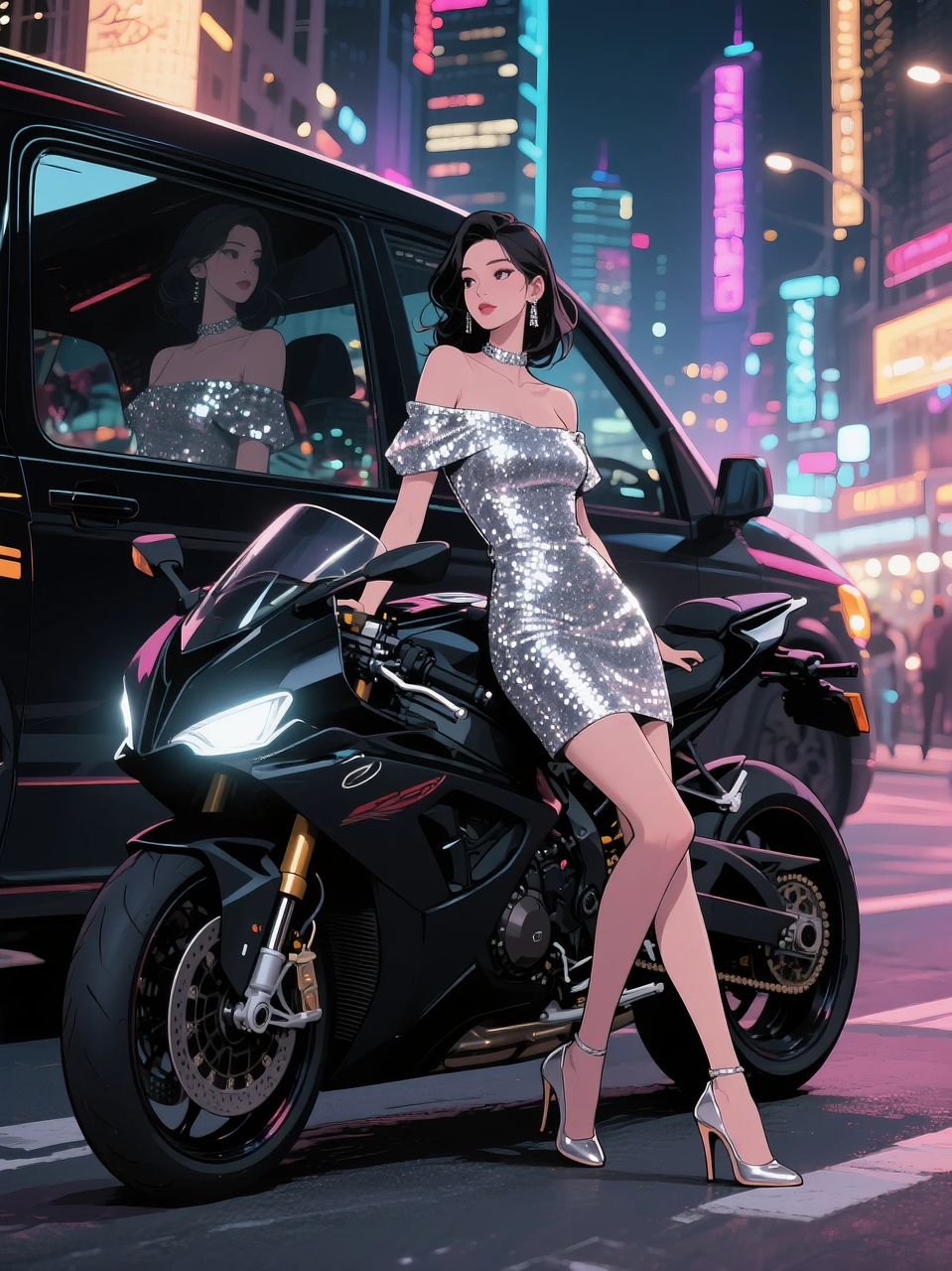 即梦AI 【二次元动漫】| 美女与机车,可爱治愈系风格,附提示词