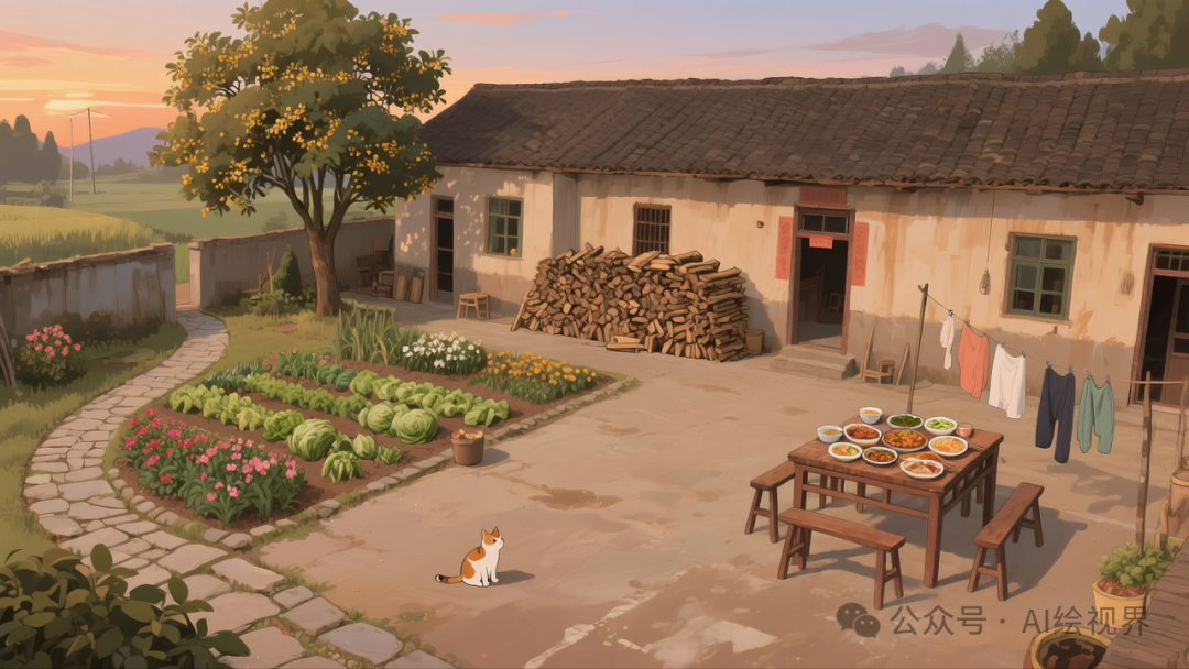 即梦AI 【怀旧主题】| AI 笔下的 10 款 80 年代农家大院治愈系插画，哪一幅勾起你的乡愁？