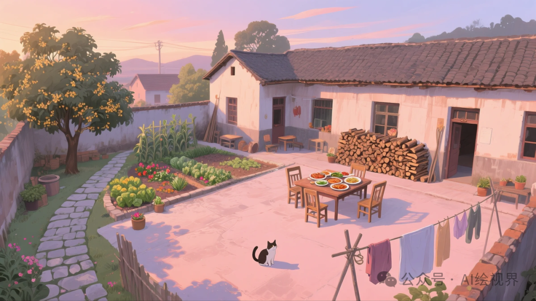 即梦AI 【怀旧主题】| AI 笔下的 10 款 80 年代农家大院治愈系插画，哪一幅勾起你的乡愁？