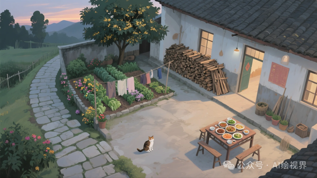 即梦AI 【怀旧主题】| AI 笔下的 10 款 80 年代农家大院治愈系插画，哪一幅勾起你的乡愁？