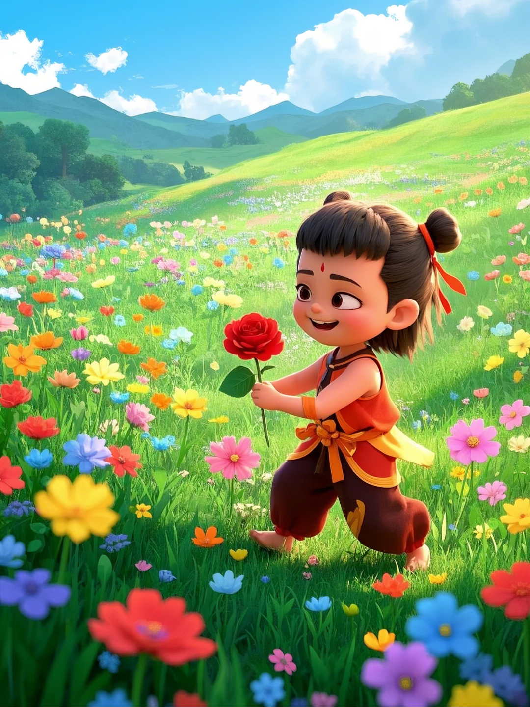 即梦AI【哪吒系列】| 吒儿会浪漫，手捧玫瑰花，女神节画面美到哭！