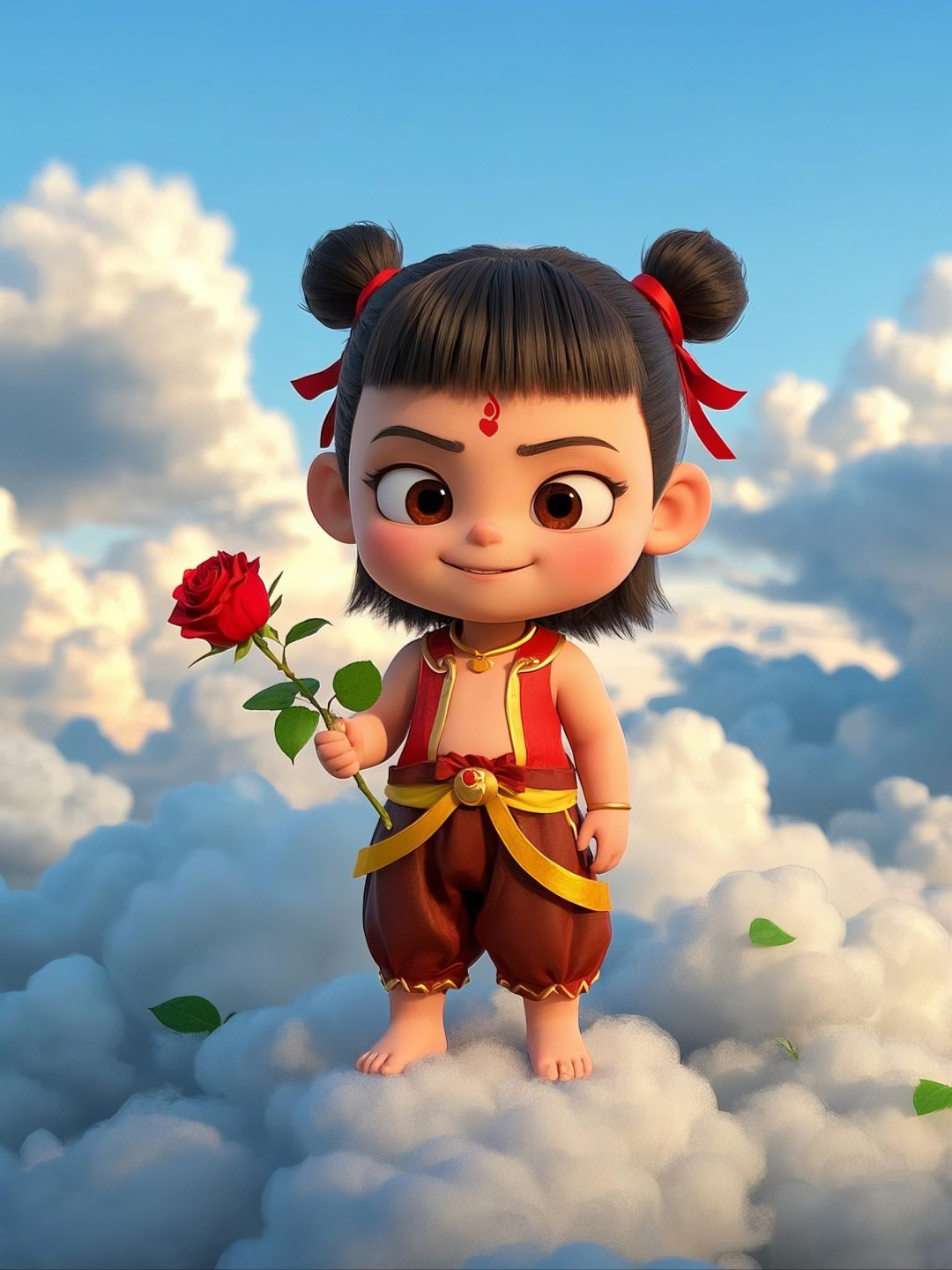 即梦AI【哪吒系列】| 吒儿会浪漫，手捧玫瑰花，女神节画面美到哭！